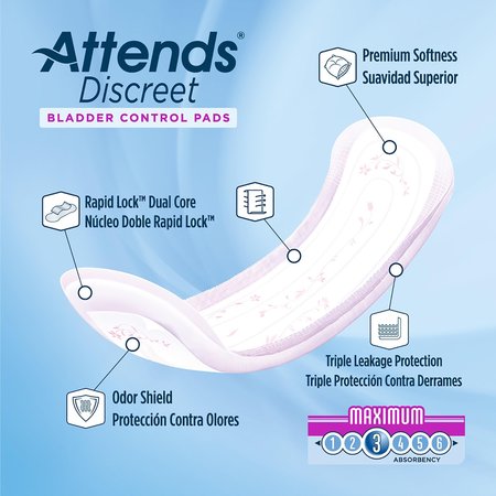 Attends Discreet Female Incontinent Pad Maximum 13" L Maximum, PK 200 ADPMAX